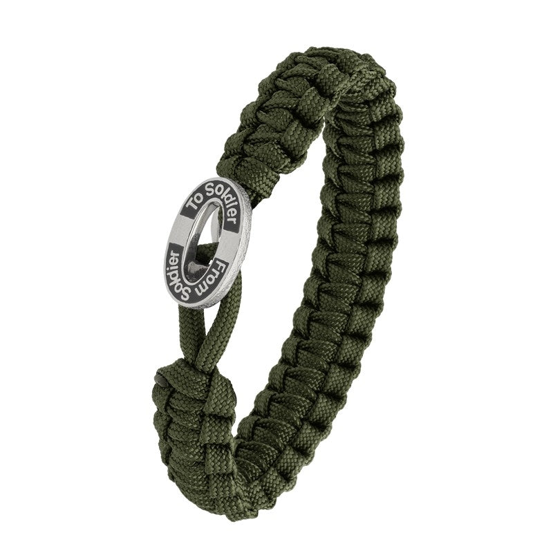 Aagaard From Soldier To Soldier armbånd i armygrøn flettet line med oval lås i sølv og sort emalje