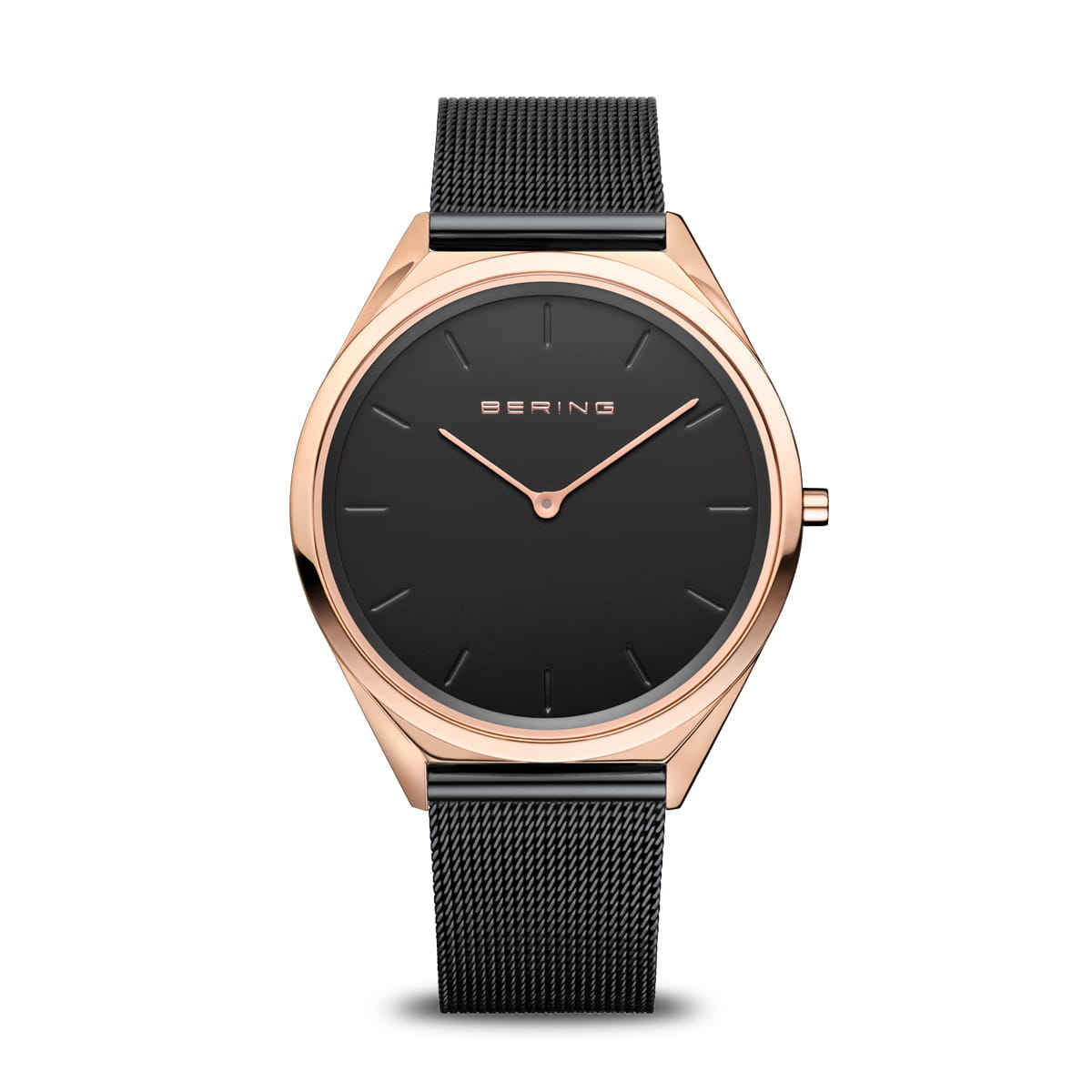 BERING Ultra Slim ur rosaguldfarvet stål sort urskive 39 mm
