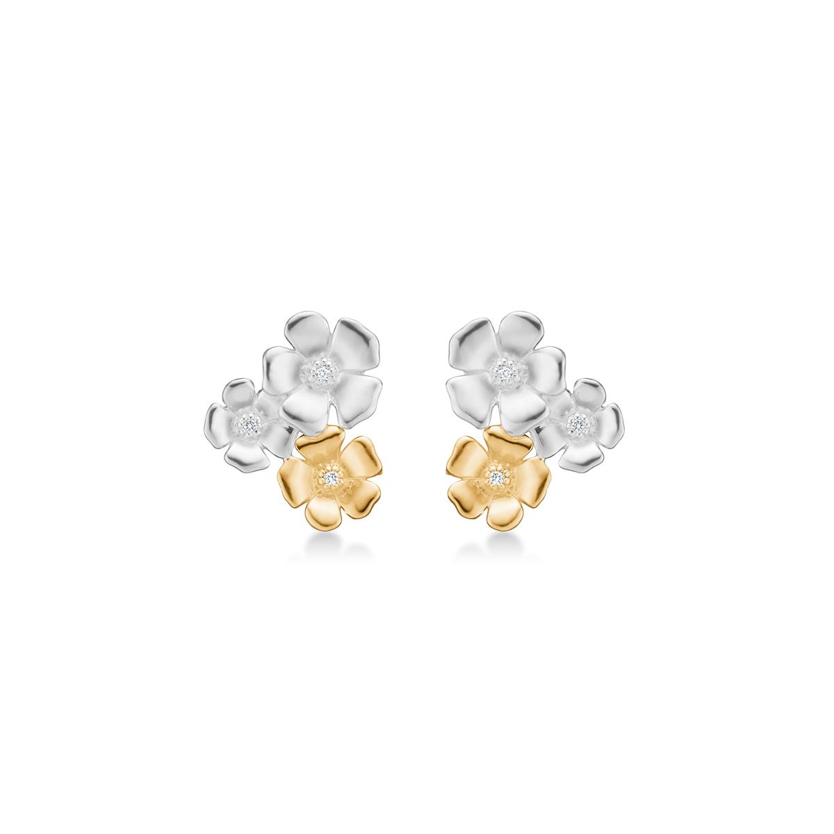 Fleur ørestikker i sølv og 14 kt. guld med diamanter, Mads Z