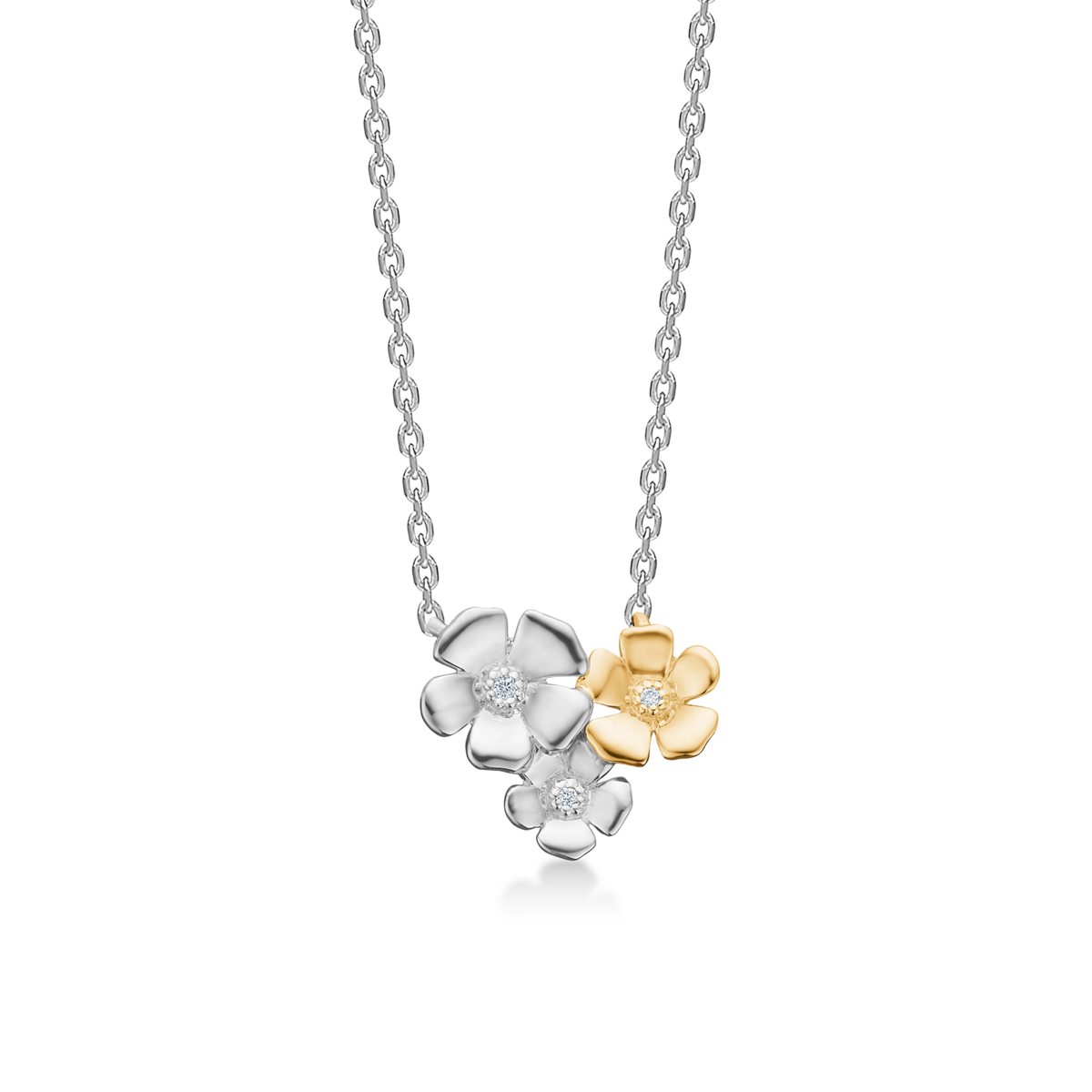 Fleur halskæde i sølv og 14 kt. guld med diamanter, Mads Z