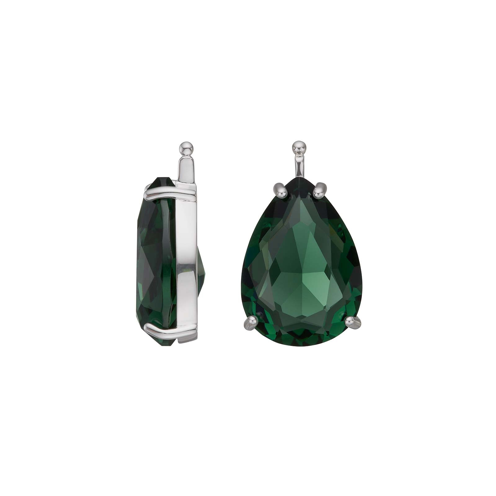 Heide Heinzendorff facetglas vedhæng til øreringe i sølv med en dråbeformet, mørkegrøn facetglaskrystal på 13x18 mm.