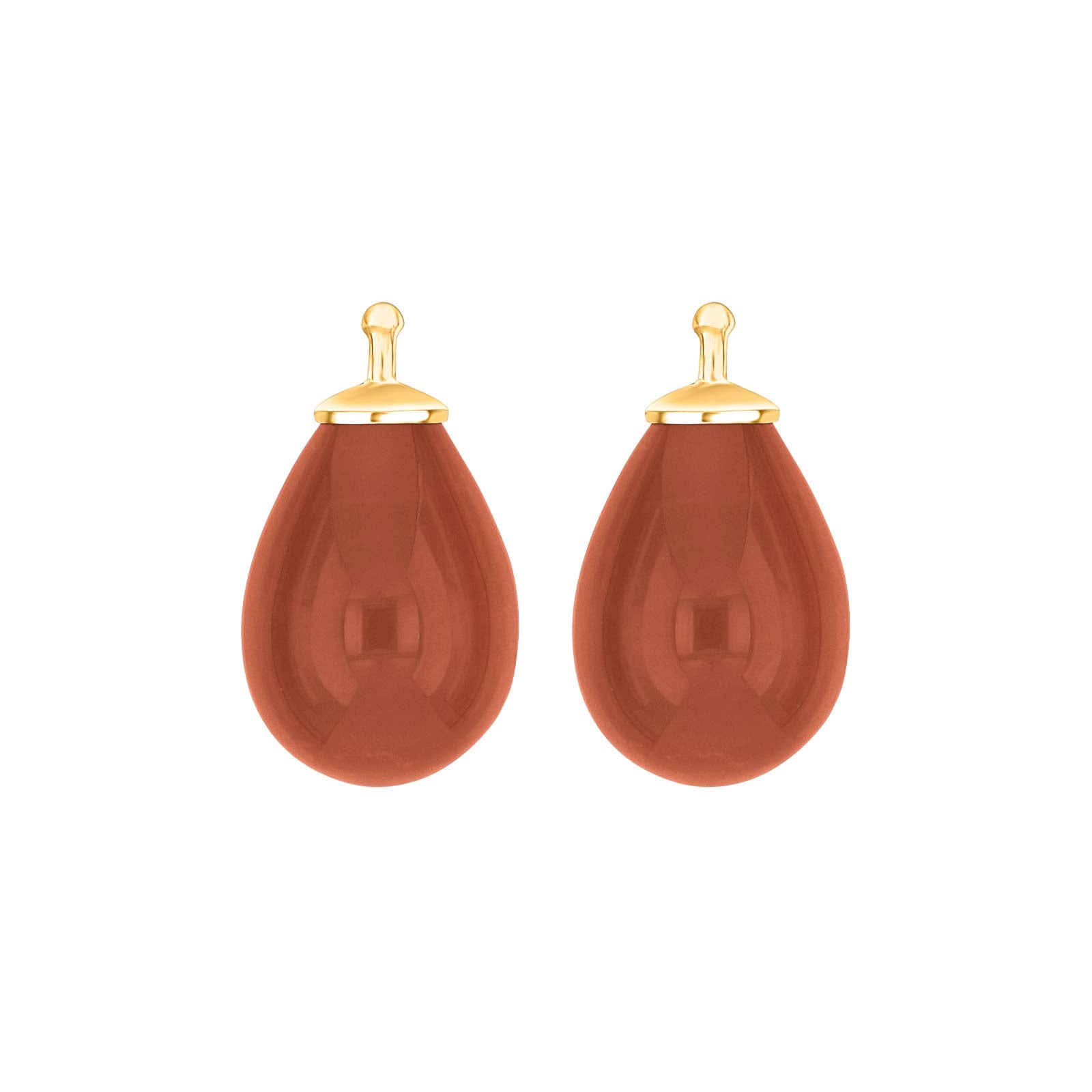 Heide Heinzendorff Bøhmisk kvartsglas dråbe øreringe i forgyldt sølv med 11x16 mm kvarts i terracotta.