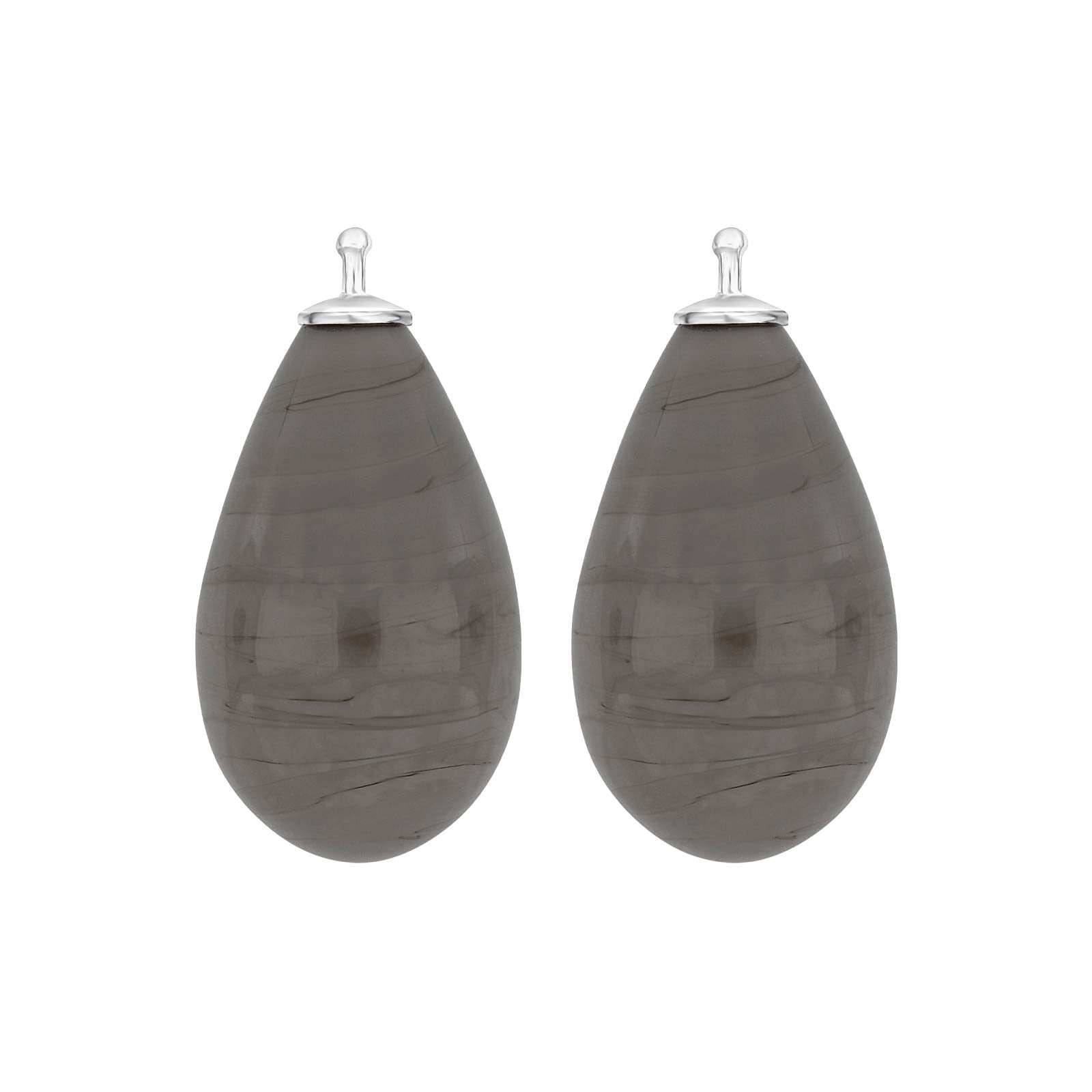 Heide Heinzendorff Bøhmisk kvartsglas dråbe ørering vedhæng i sølv med mørkegrå røgfarvet kvarts 12x24 mm.
