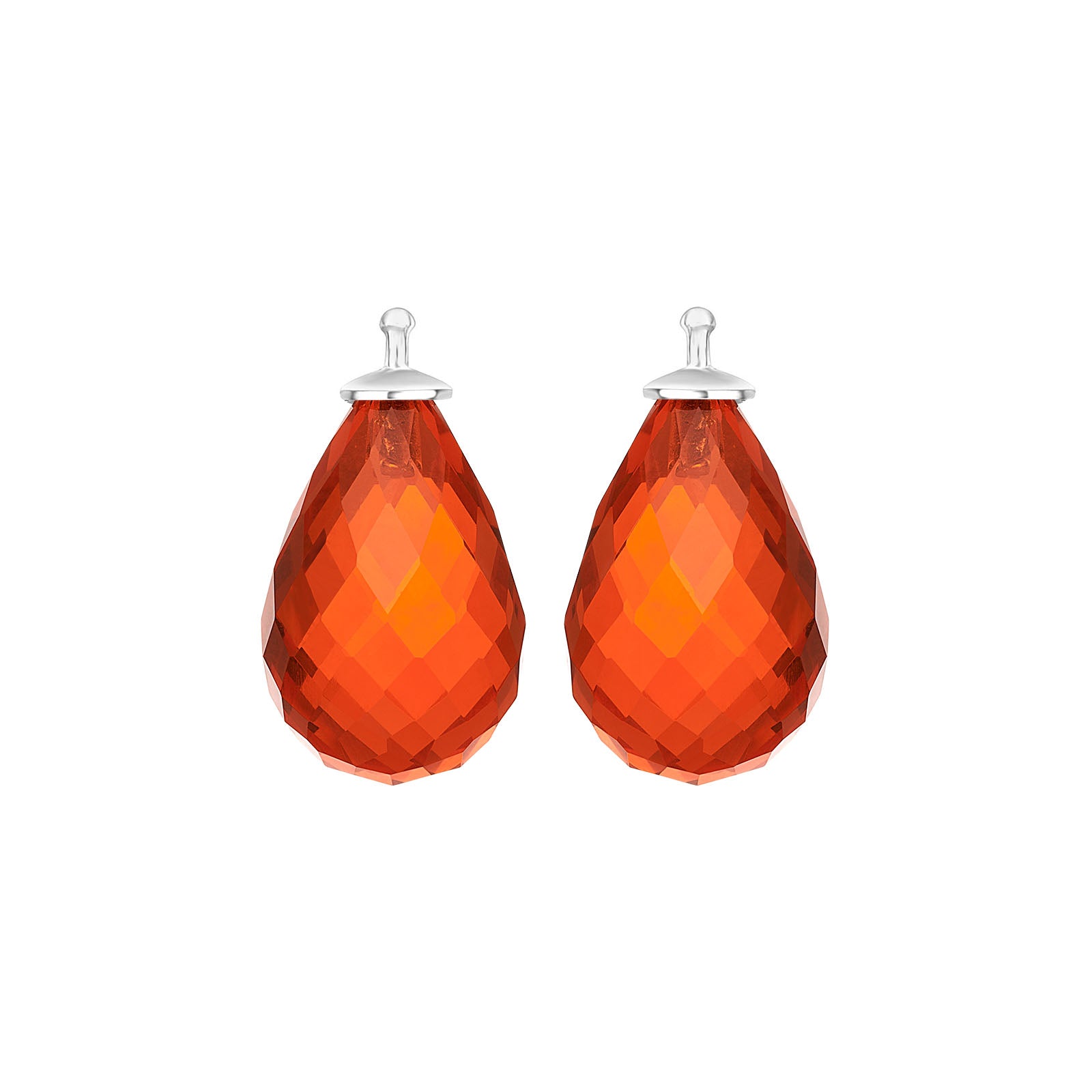 Heide Heinzendorff Glas facetteret farve68 øreringe i sølv med dråbeformede orange-røde kvartssten på 11x17 mm.