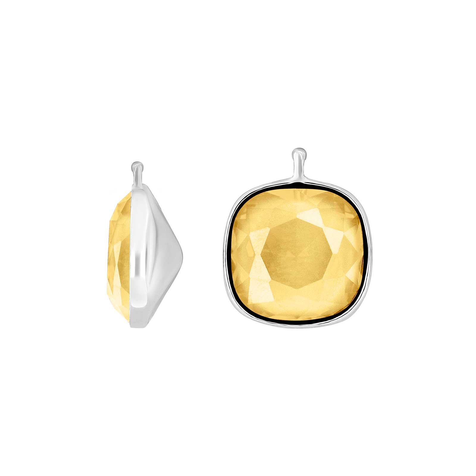 Heide Heinzendorff øreringe i sølv med facetteret kvartsglas i måleren 14x14 mm.