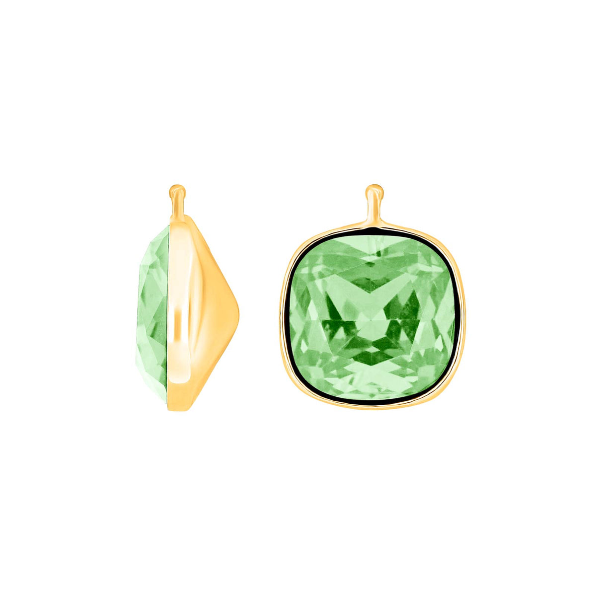 Heide Heinzendorff Kvartsglas øreringe i forgyldt sølv med firkantede, facetterede lilla kvartsglas på 14x14 mm.