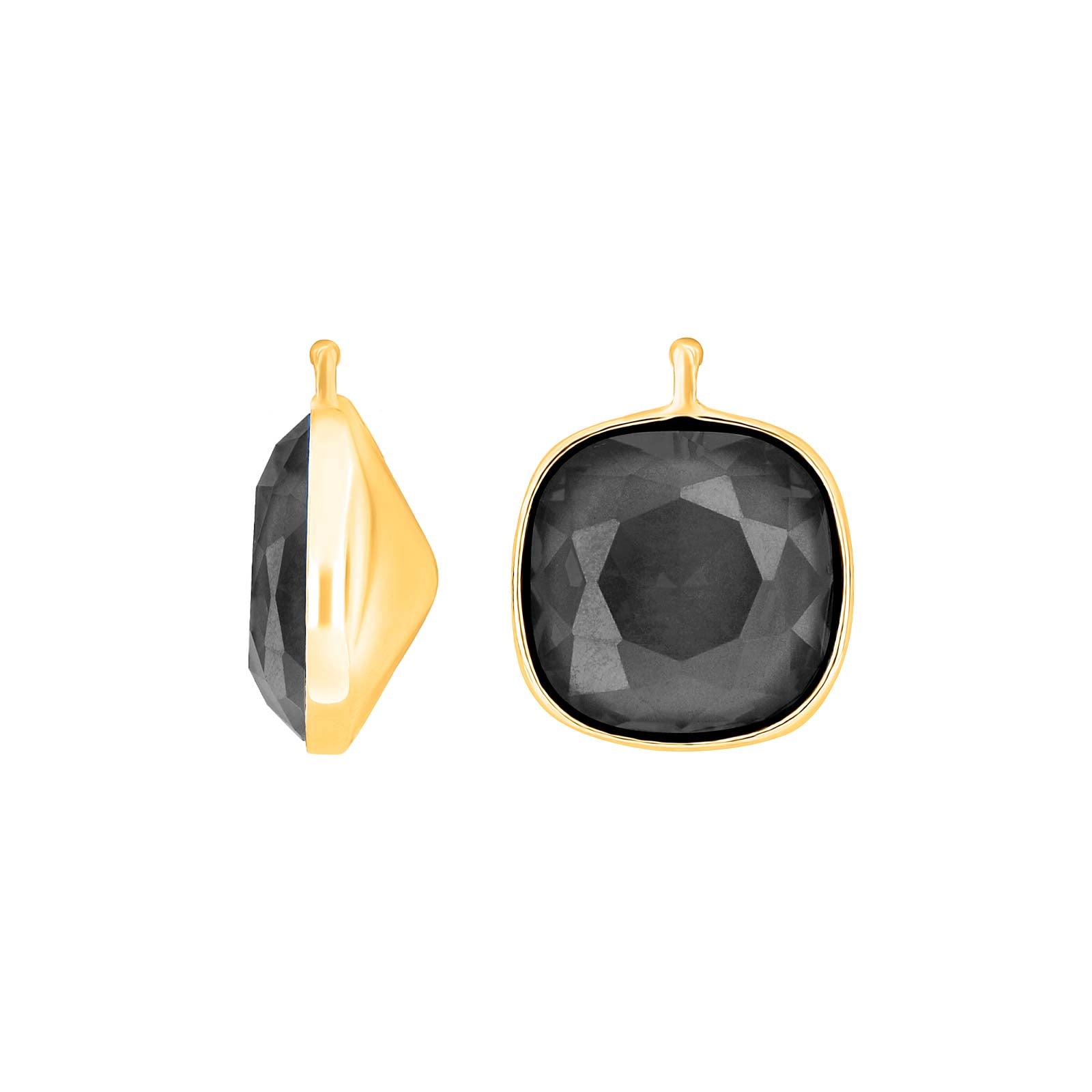 Heide Heinzendorff Kvartsglas øreringe i forgyldt sølv med facetteret mørk kvarts i 14x14 mm.