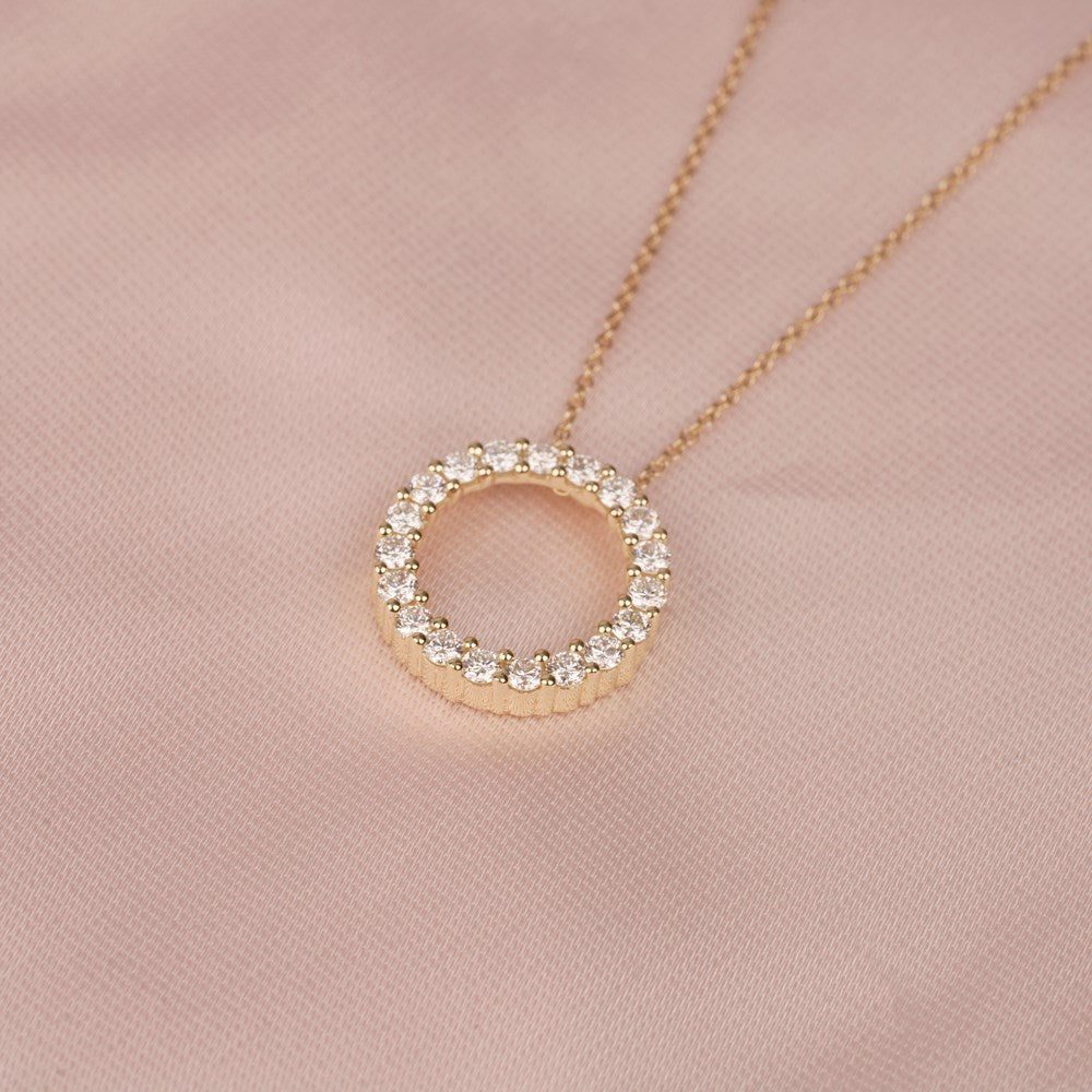 Siersbøl LUXURY halskæde cirkel i hvidguld med lab grown diamant, detalje