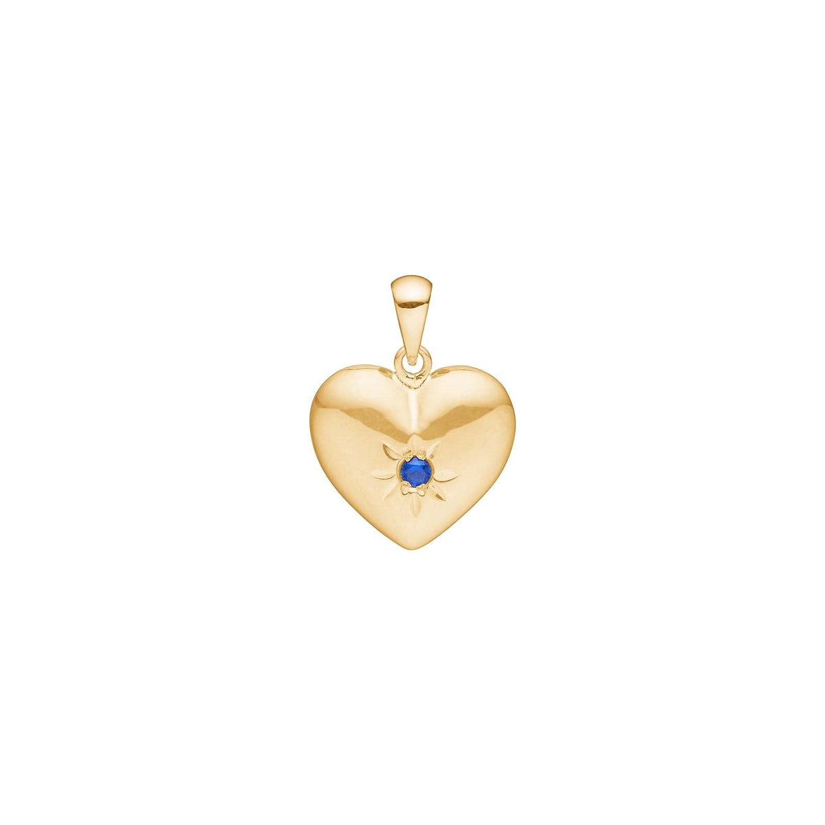 Siersbøl hjertevedhæng i 8 karat guld med blå safir, 13 mm