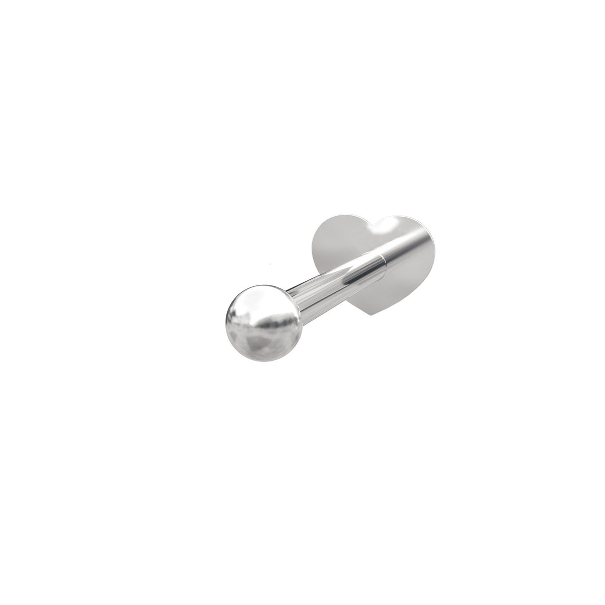 Nordahl Andersen labret piercing i rhodineret sølv med kugle og flad hjerteformet plade