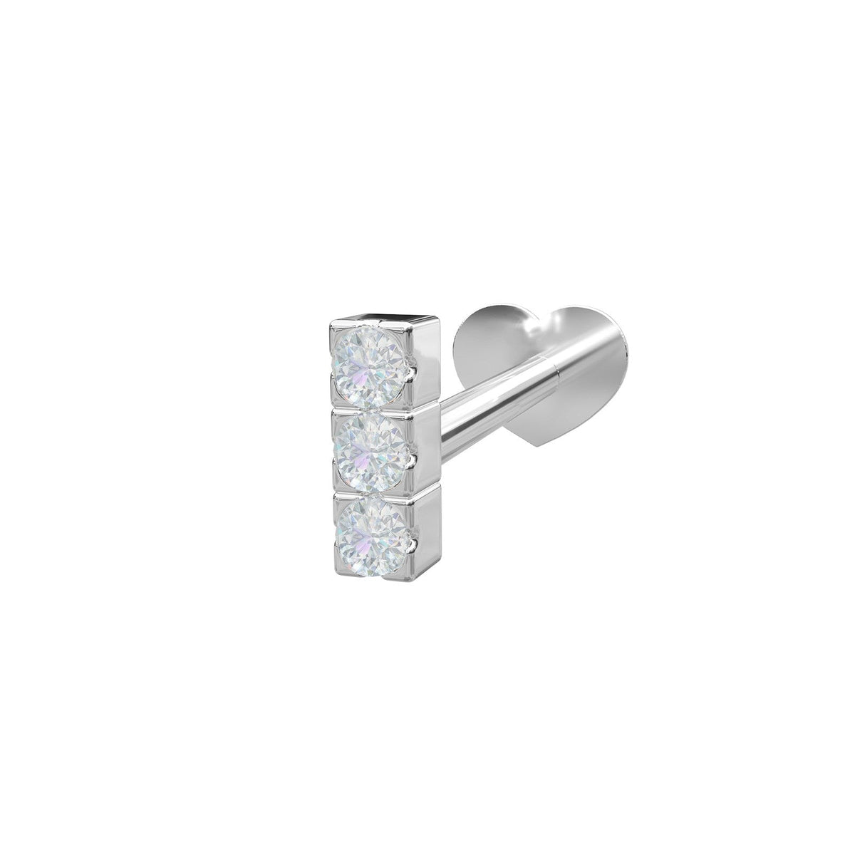 Nordahl Andersen labret piercing i rhodineret sølv med 3 zirkoner, minimalistisk design til øret
