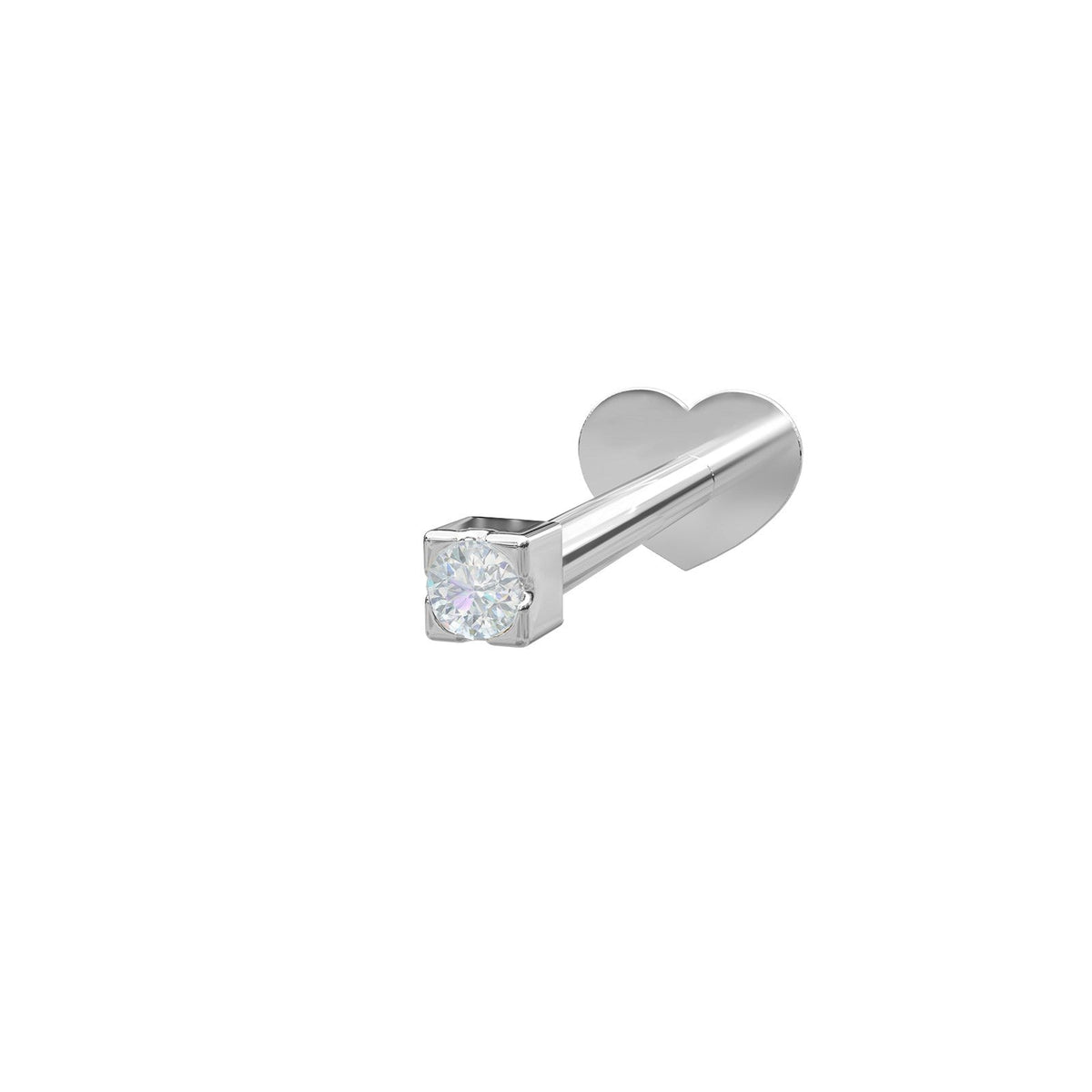 Nordahl Andersen labret-piercing i rhodineret sølv med zirkonia, minimalistisk hjerteformet bagplade