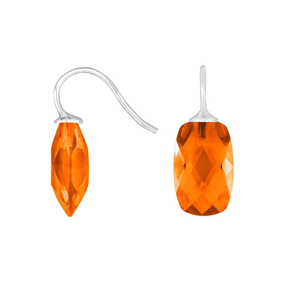 Heide Heinzendorff facetterede øreringe i sølv med orange kvartsglas 28x10 mm.