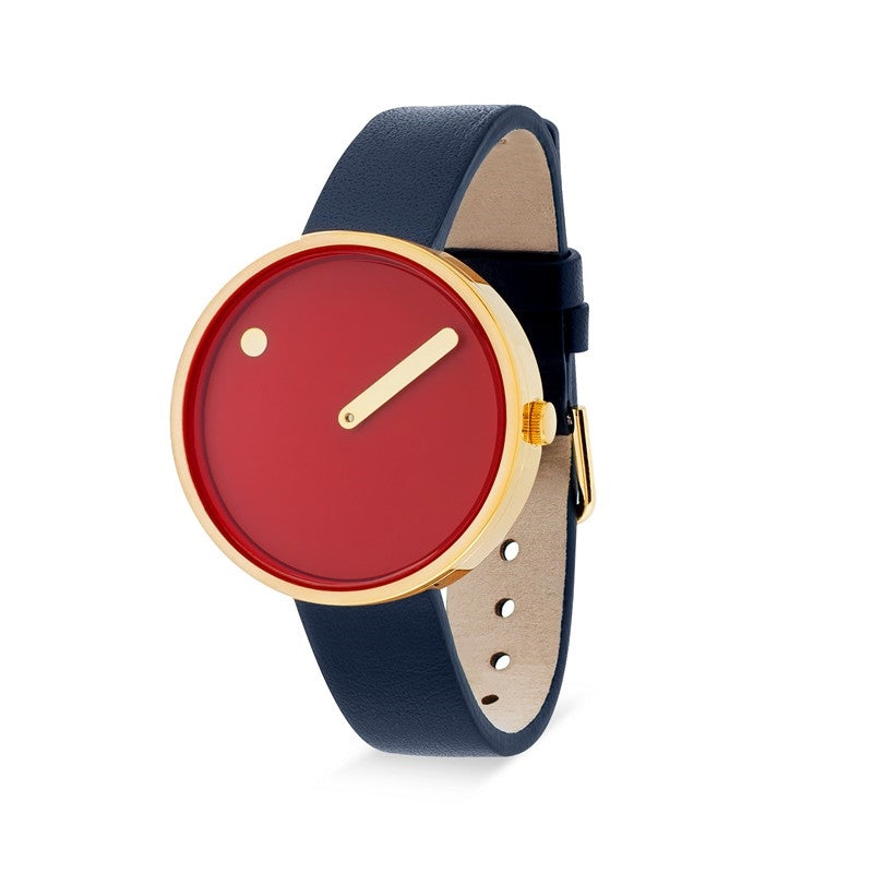 Picto ur med midnight blue læderrem, cinnamon red urskive