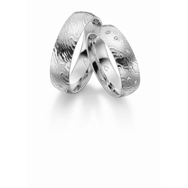 Gerstner vielsesringe i hvidguld med organisk overflade og 7 brillanter