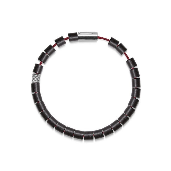 Black Sun Basisarmbånd i rød nylon og perler m. sølvlås