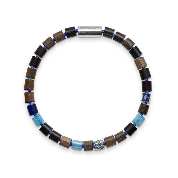 Black Sun - MAKUA BEACH Blue i blå nylon og perler m. sølvlås