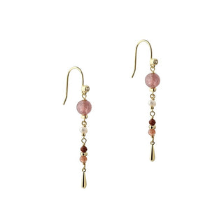 Aqua Dulce Peachy Earhook øreringe i forgyldt sølv med kvarts, solsten og ferskvandsperler