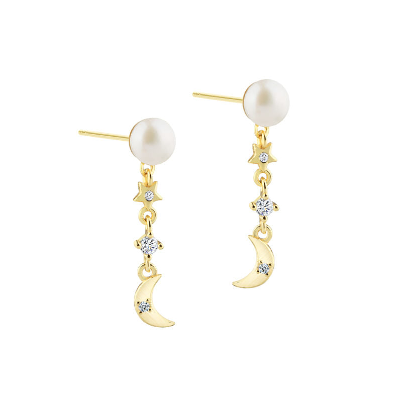 DREAMLIT Pearl Charm ørestikker i forgyldt sølv, Aqua Dulce