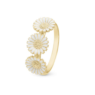 Christina Jewelry & Watches Triple Marguerite ring i forgyldt sølv med tre blomster og hvid emalje