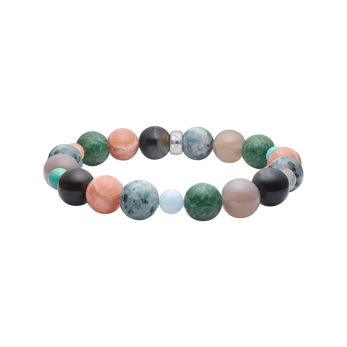 Heide Heinzendorff armbånd med grå agate, sol sten, tiger øje, howlite, jasper, labradorit og kvarts i oxyderet sølv