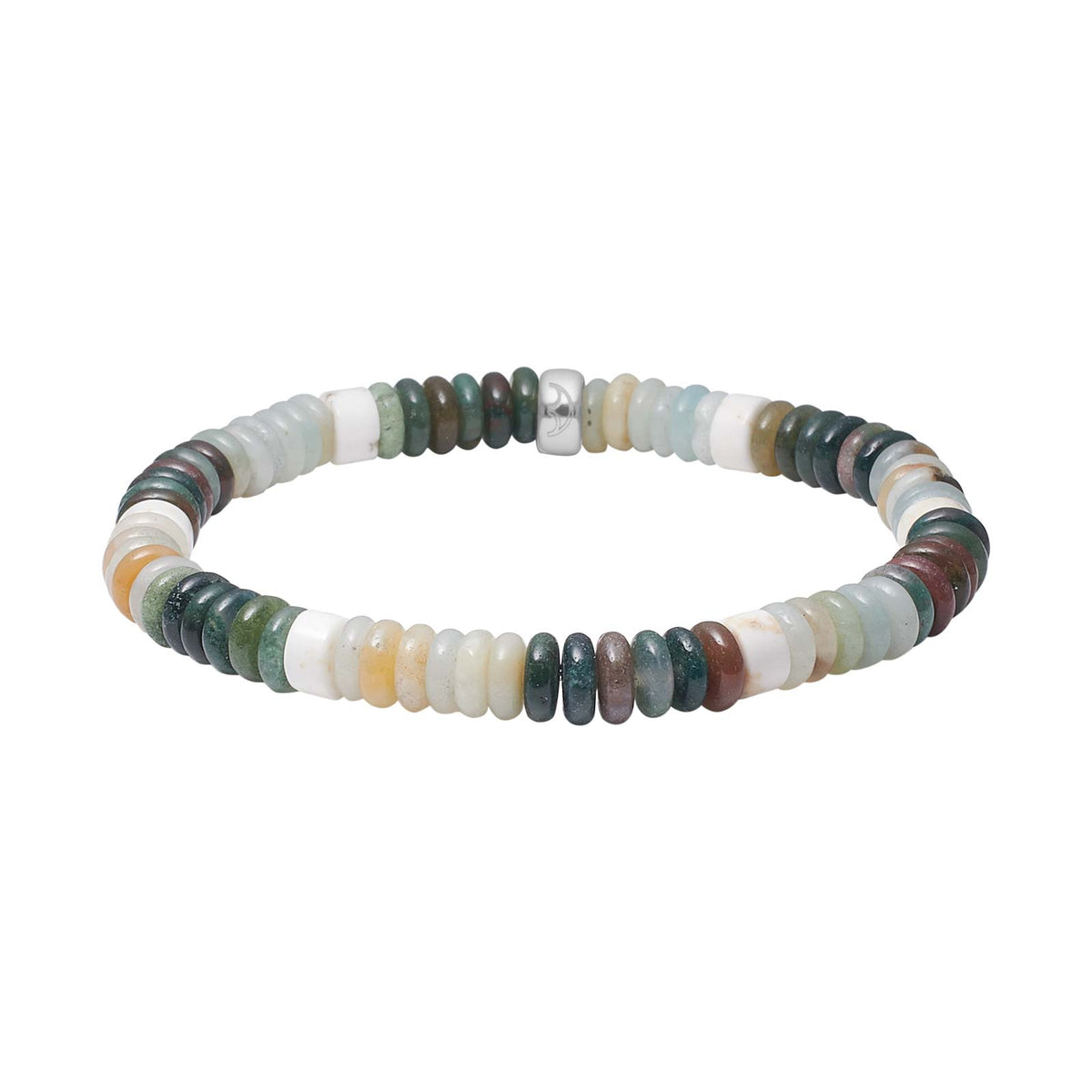 Heide Heinzendorff armbånd med skiveformede perler i amazonit, howlit og agat i lyseblå, hvide, grønne og beige nuancer.