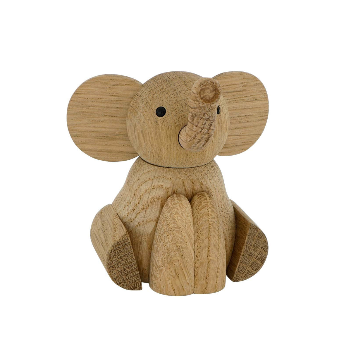 Nordahl Andersen træfigur med siddende elefant i hvid eg