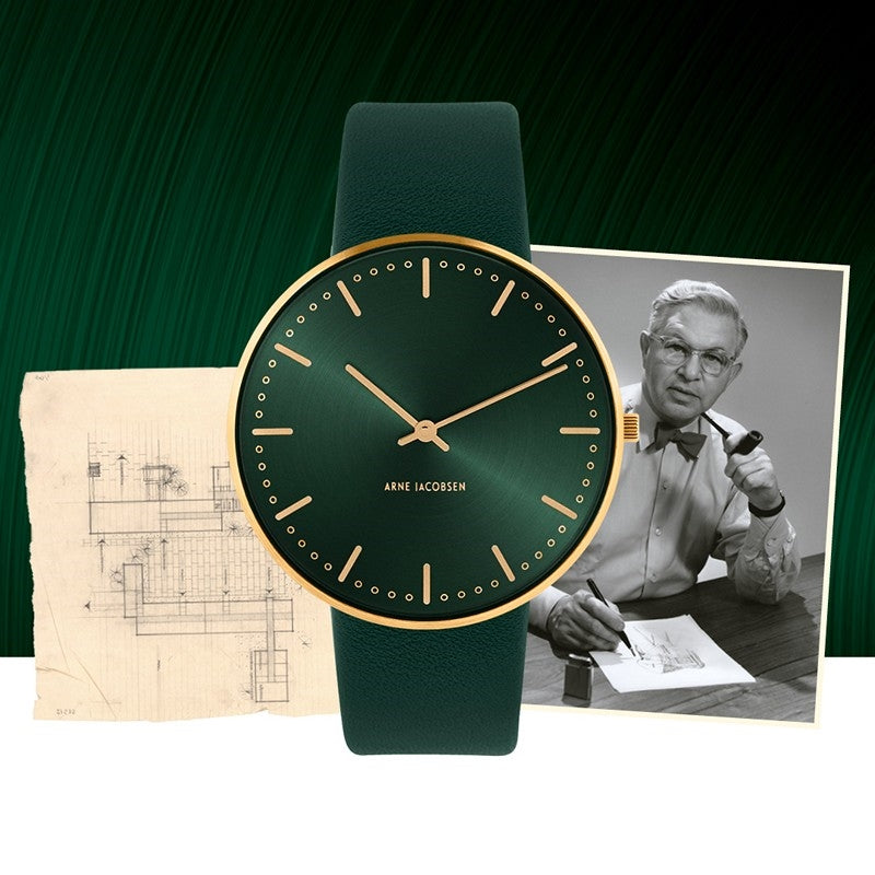Arne Jacobsen - City Hall Evergreen ur med grøn urskive