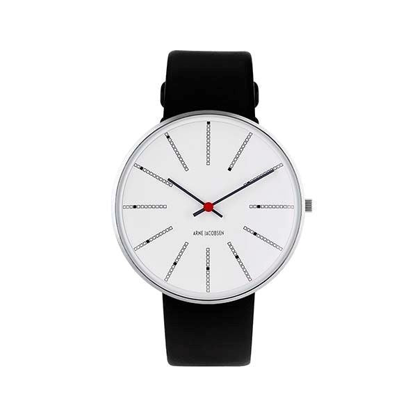 Arne Jacobsen armbåndsur - Bankers - Hvid skive pg sort læder rem 53102-2001