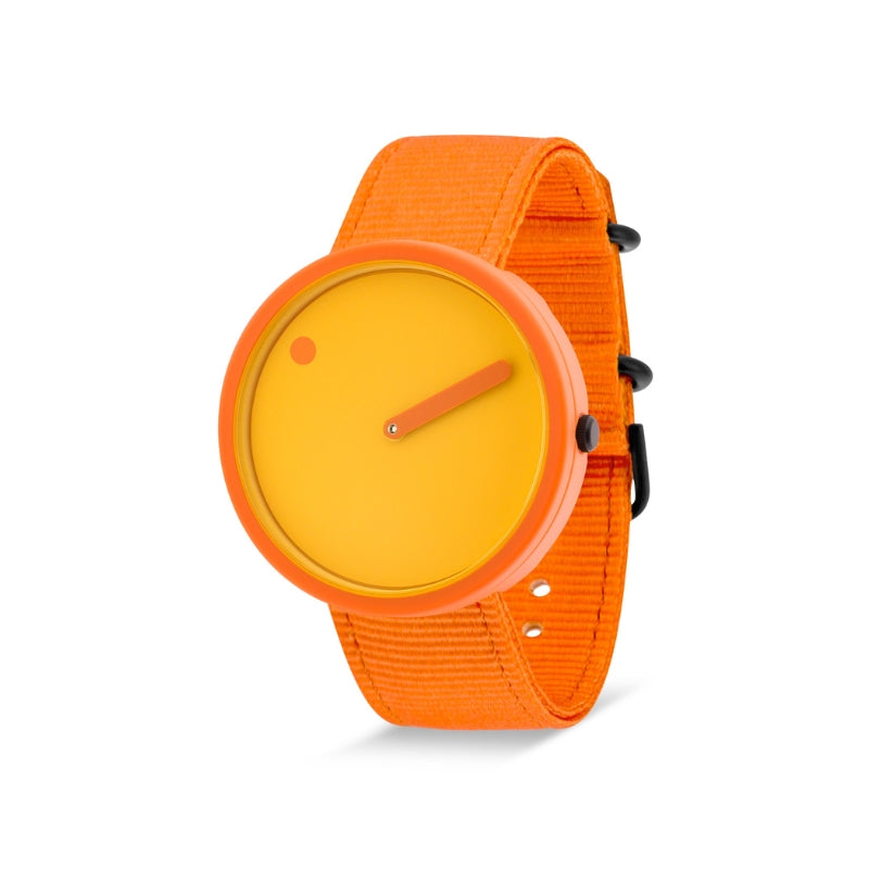 Picto - Gebranntes gelbes Zifferblatt mit gebranntem orangefarbenem Armband - 40 mm