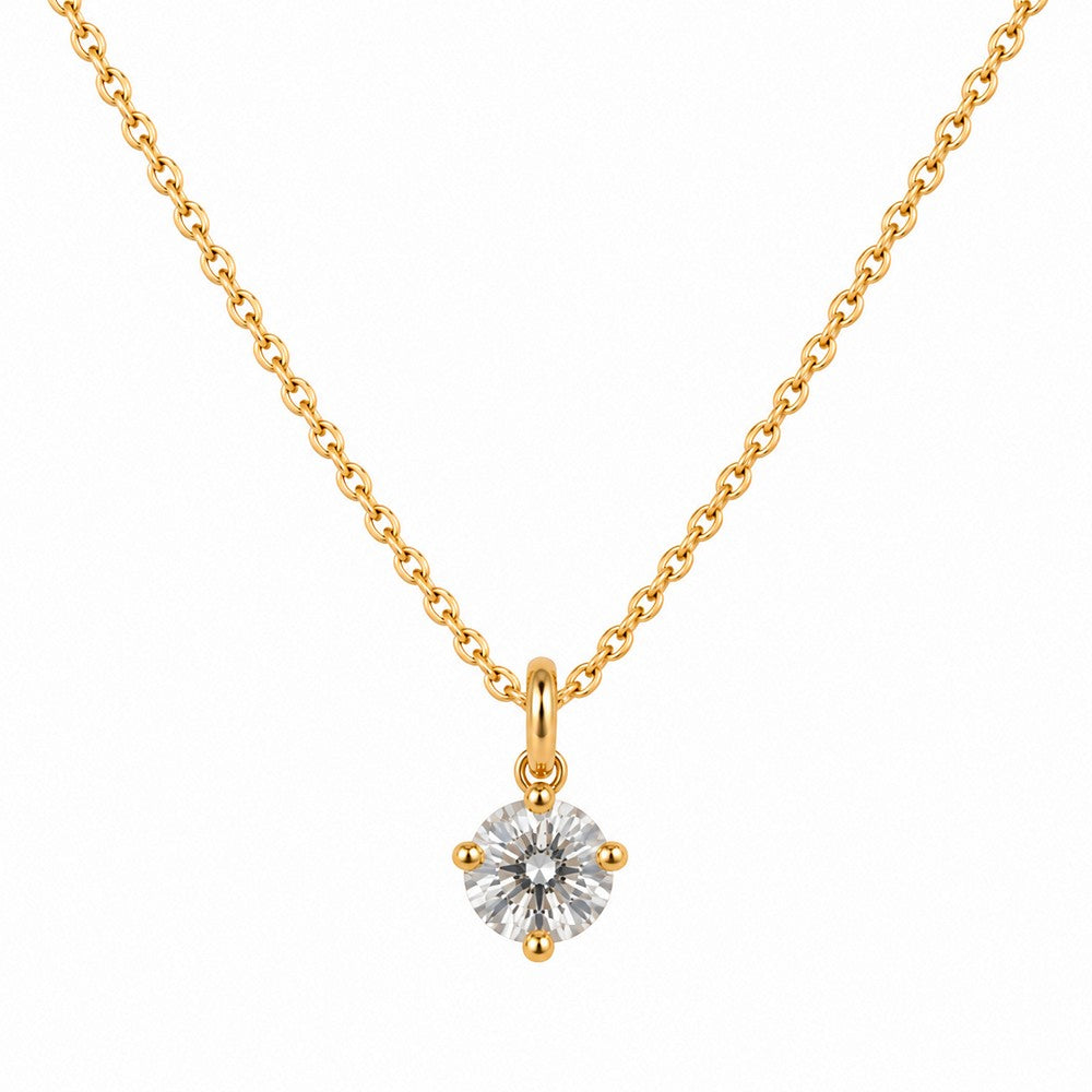 Solitaire vedhæng i guldfarve med 6 mm klar zirkonia på ankerkæde