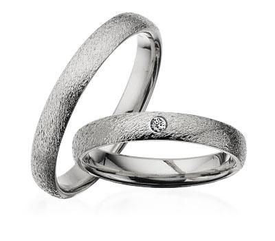 Vielsesringe - Hvidguld 14 kt. rustik i 3,5 mm (med eller uden brillant)