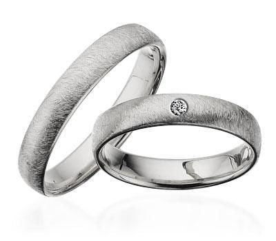 Vielsesringe - Hvidguld 14 kt. frostet i 4 mm (med eller uden brillant)