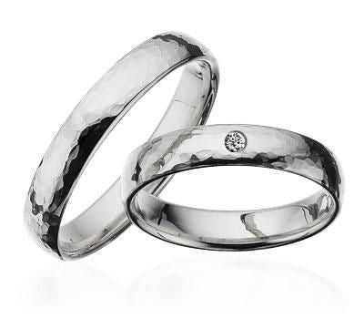 Vielsesringe - Hvidguld 14 kt. hamret i 4 mm (med eller uden brillant)