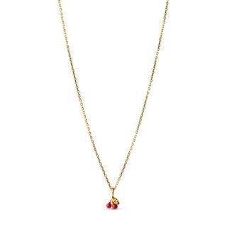 Enamel Copenhagen Cherry Red halskæde i forgyldt sølv med røde emaljeperler og grøn zirkon