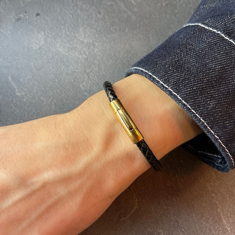 Rico's Læderarmbånd til mænd i flettet læder RC504G 2