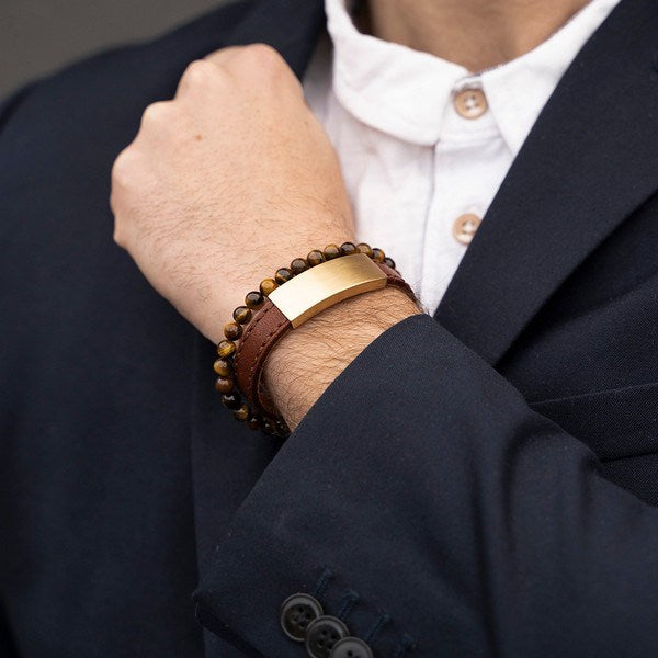 Son of Noa Herre armbånd med Blank Gul Tigerøje 19-25 cm.
