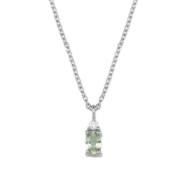 Petit oval - Grøn safir halskæde i 14 kt. hvidguld