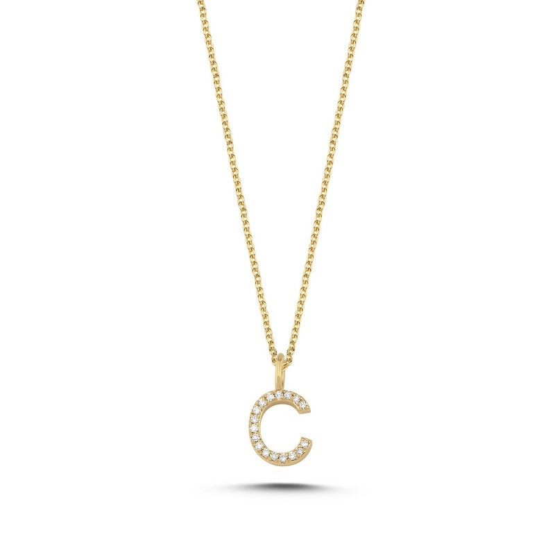 Bogstav vedhæng i 14 kt guld m i alt 0,035 - 0,115ct - 9,5 mm