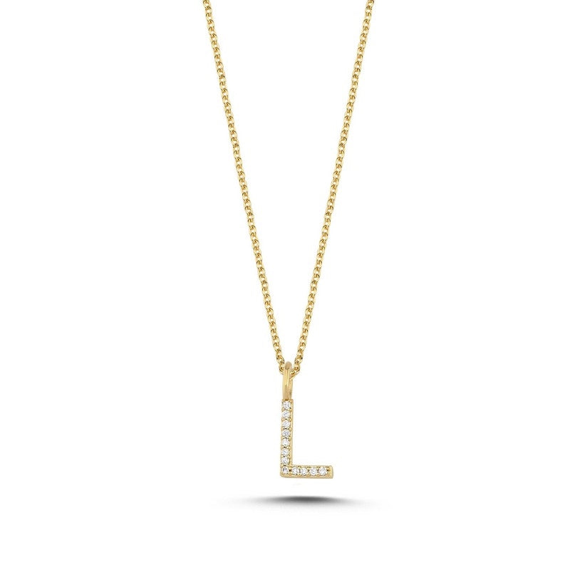 Bogstav vedhæng i 14 kt guld m i alt 0,035 - 0,115ct - 9,5 mm