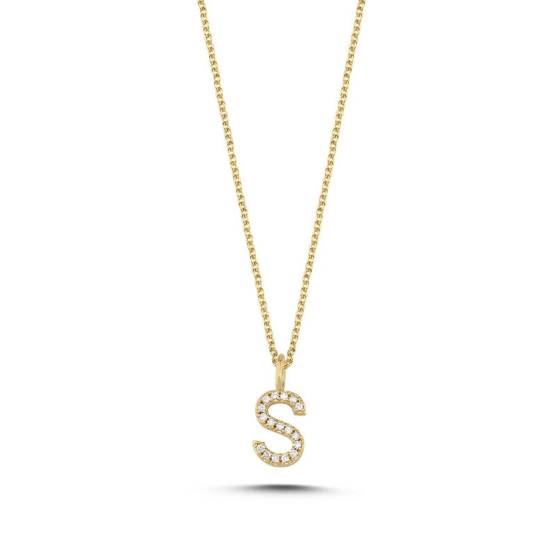 Bogstav vedhæng i 14 kt guld m i alt 0,035 - 0,115ct - 9,5 mm