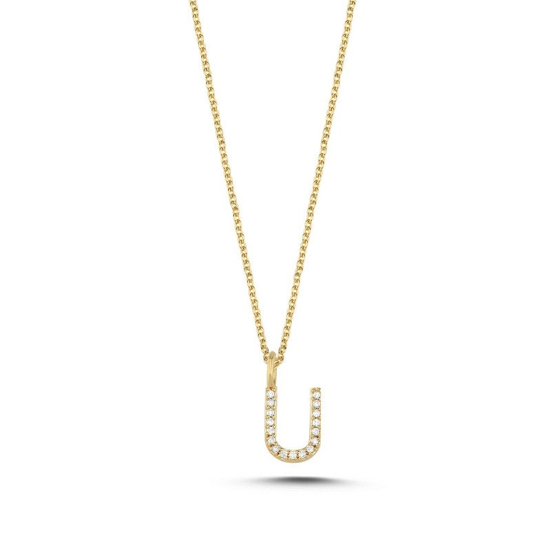 Bogstav vedhæng i 14 kt guld m i alt 0,035 - 0,115ct - 9,5 mm