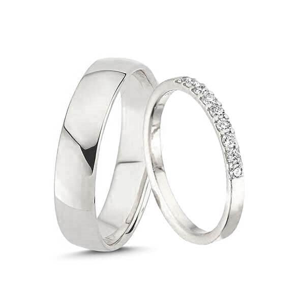 Nuran vielsesringe i 14 kt hvidguld med tre 0,08 ct diamanter
