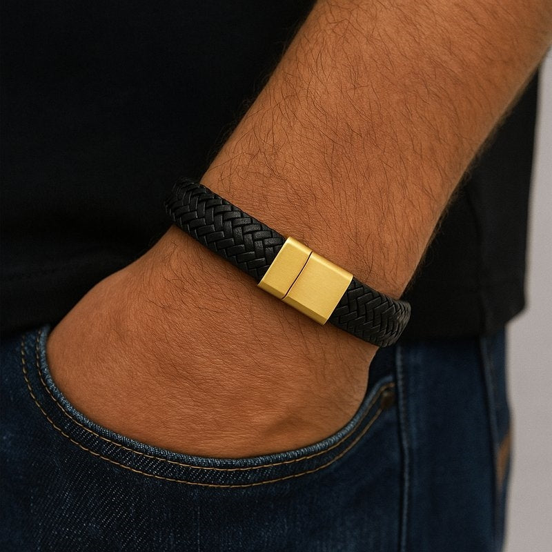 Rico's Læderarmbånd til mænd i flettet læder RC516G