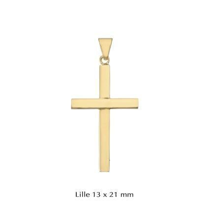 Bredt Stolpe Kors vedhæng i 8-14 kt guld. 13x21 mm - Small