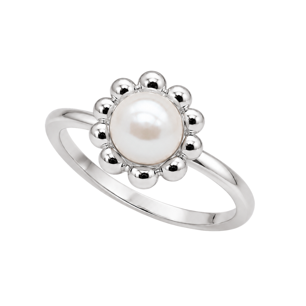 Christina Flower Pearl ring i sølv med ferskvandsperle