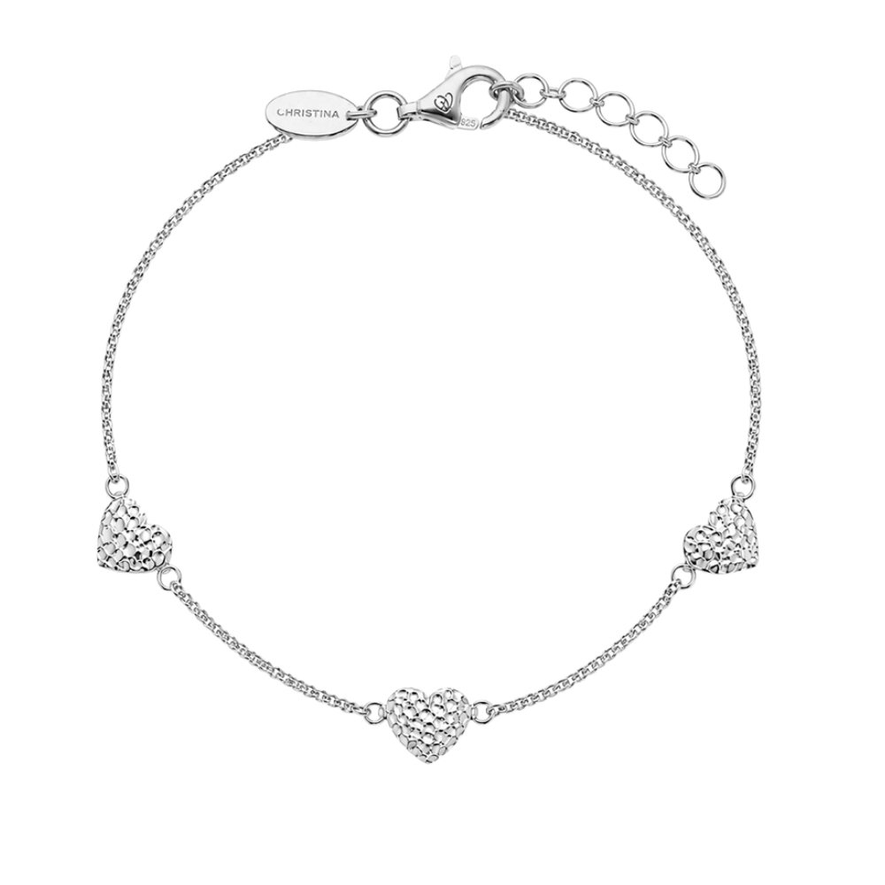 Christina Special Heart armbånd i hamret sølv