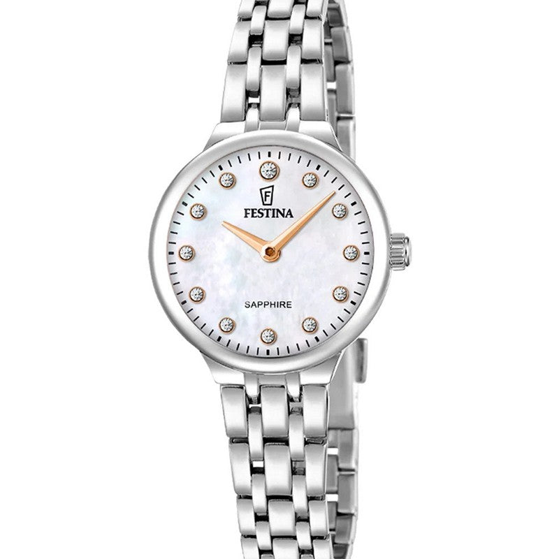 Festina Mademoiselle dameur i stål med perlemorskive og lænke 26 mm