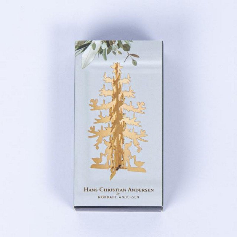 Nordahl Andersen juletræspynt i forgyldt messing, H.C. Andersen papirklip – set fra siden
