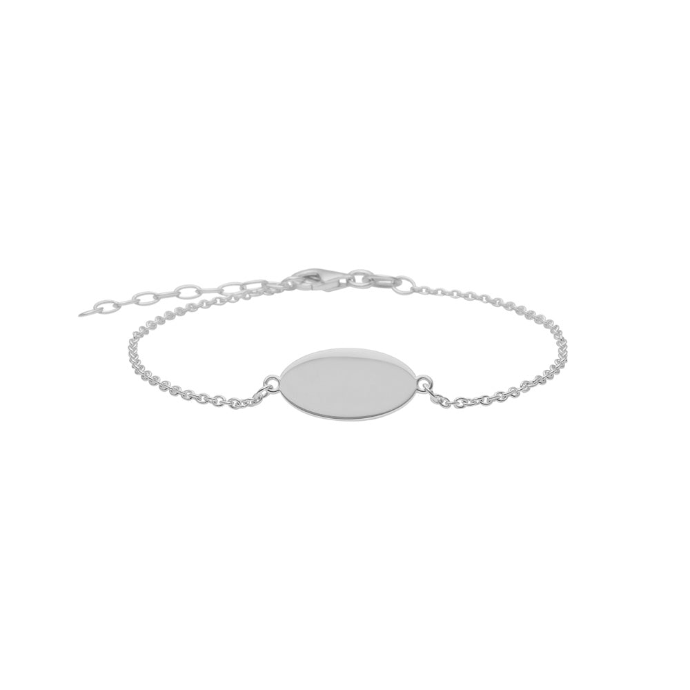 Armbånd med oval plade til gravering, sølv